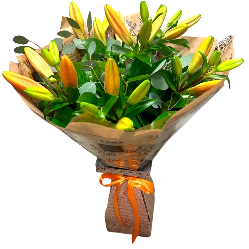 LOCAL Orange Asiatic Lily Handtied Bouquet in 