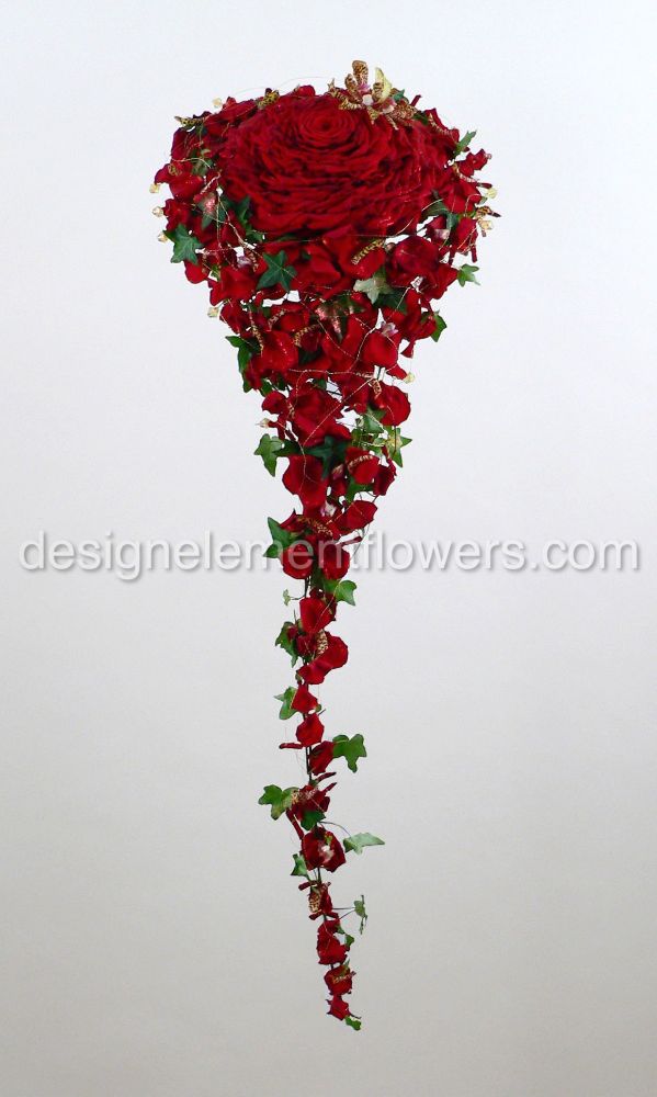 Bridal Drop Shower with Red Carmen Rose and Rolled Rose Petals 