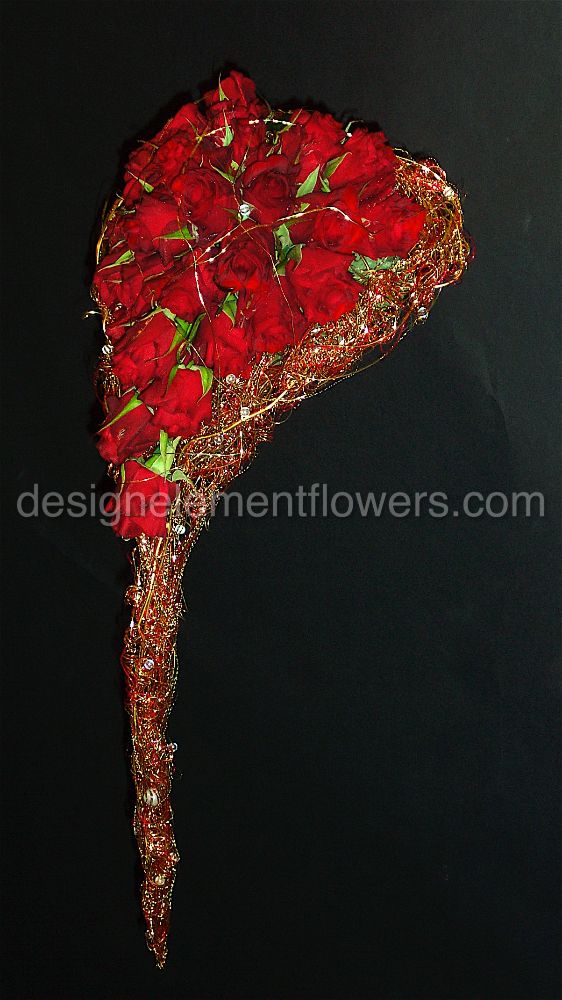Bridal Wired Heart Bouquet of Red Roses 