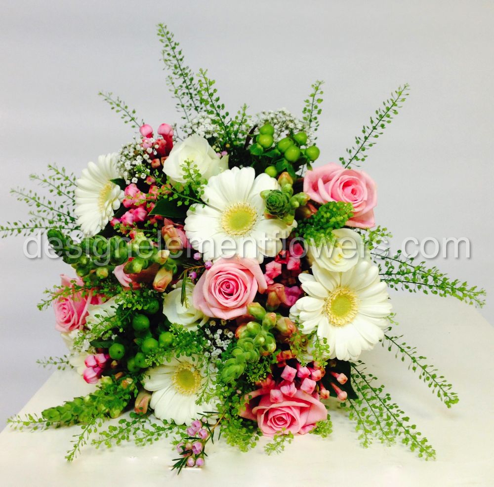 Brides Hand-tied Bouquet in Pink , White and Lime Green 