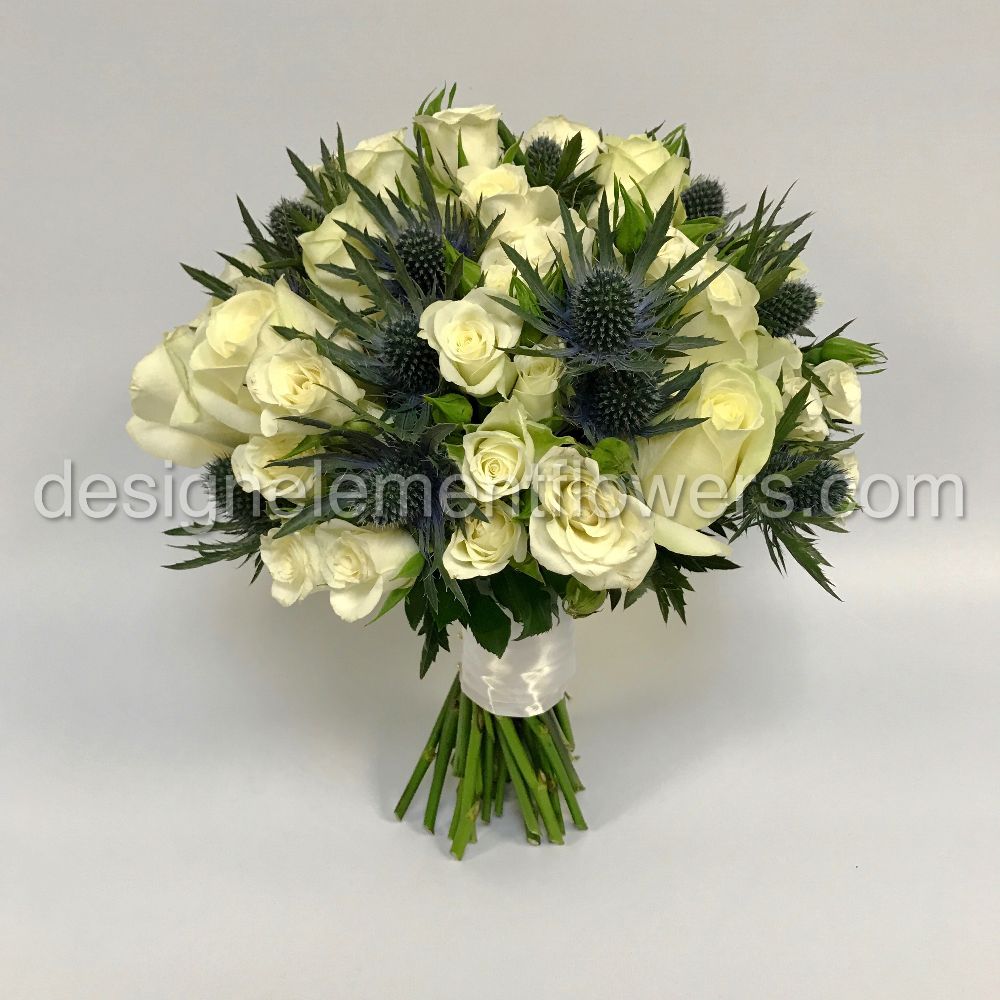 Brides Hand-tied in White Roses and Eyrigium 