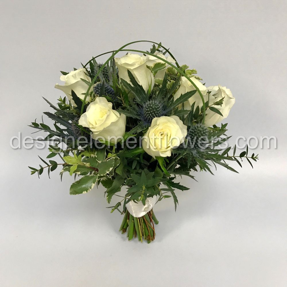 Bridesmaid Hand-tied in White Roses and Eyrigium 