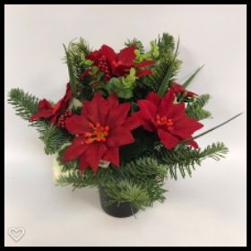 Poinsettia Grave Pot With Spruce 