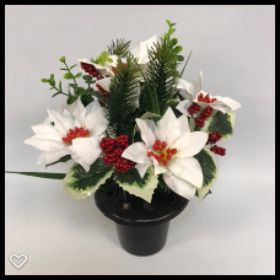 White Poinsettia Grave Pot 