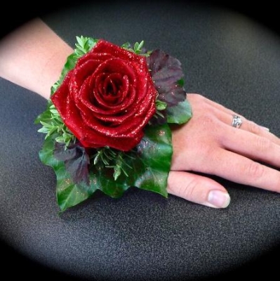 Ivory Pearl Bracelet & Red Rose with Red Glitter hand delivered throughout Manchester , Salford , Peel Green , Irlam , Cadishead , Worsley , Old Trafford , Urmston, Swinton, Manchester 