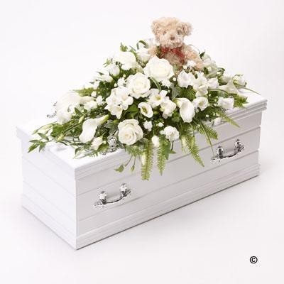 Childrens Casket Spray with Teddy Bear White