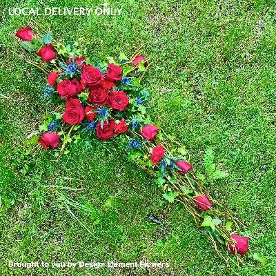 LOCAL Natural Willow & Red Rose Cross 