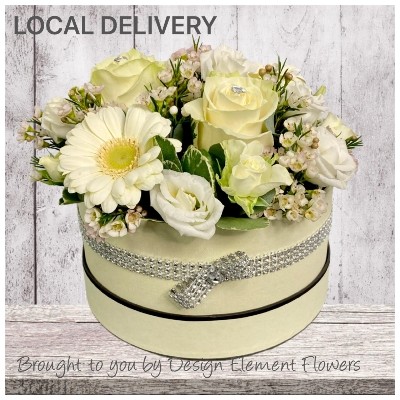 Elegant White & Green Hatbox Arrangement 