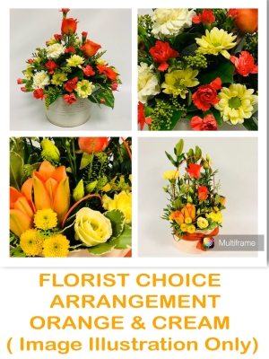 Florist Choice Hand tied Arrangement Oranges and Creams 