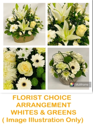  Florist Choice Arrangement in Whites and Greens 