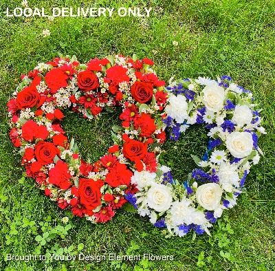 Double Open Heart Loose Red and Blue Flowers