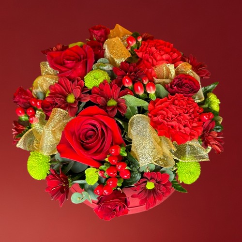LOCAL Christmas Red Hatbox Arrangement 