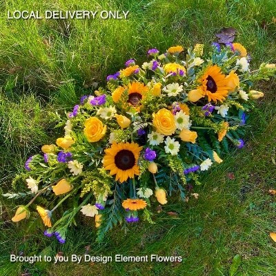 LOCAL Sunflower Yellows & Purple Coffin Spray 