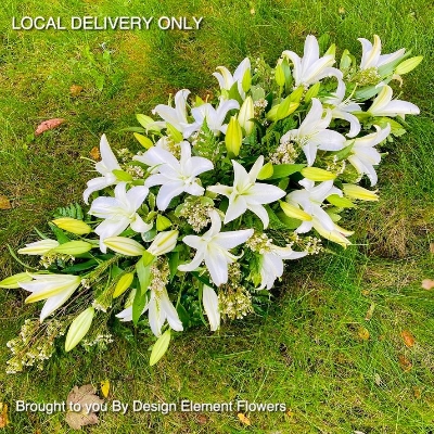 LOCALWhite Oriental Lily & White Wax Flower Coffin Design 