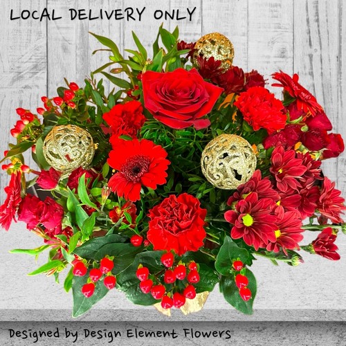 Christmas Red Vase Arrangement of Flowers