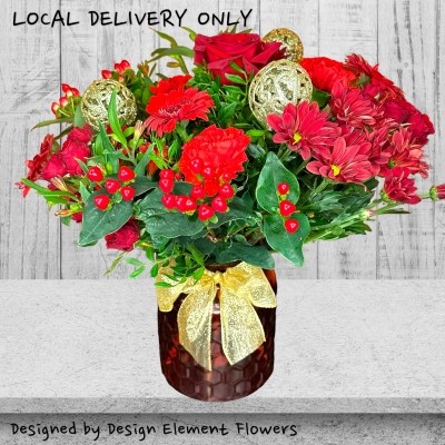 Christmas Red Vase Arrangement of Flowers