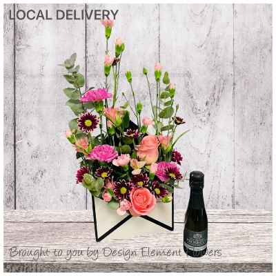 LOCAL Pink Envelope Arrangement  with a Small 20cl Prosecco