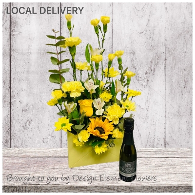 LOCAL Yellow Envelope Arrangement  with a Small 20cl Prosecco