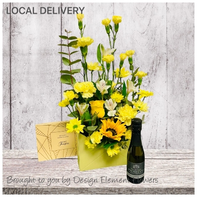 LOCAL Yellow Envelope Arrangement  with a Small 20cl Prosecco & 115g Chocolates    