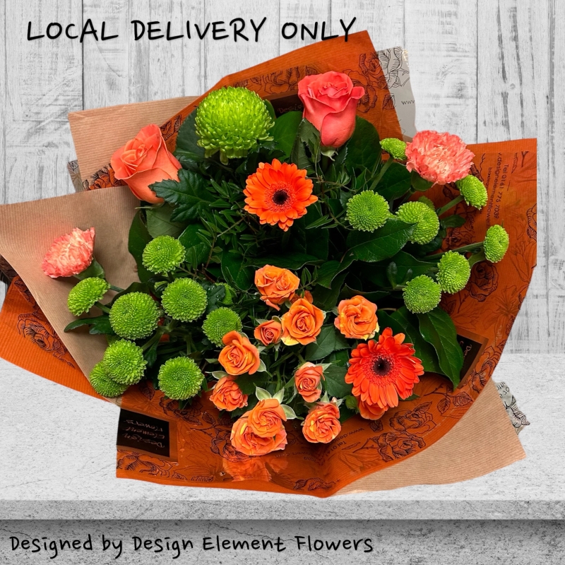 LOCAL Autumn Orange & Lime  Hand-tied Bouquet  