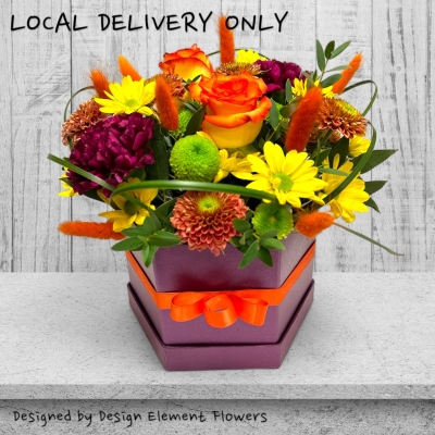LOCAL Autumn Plum Hexagonal Hatbox Arrangeme