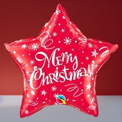 Festive Merry Christmas Red Star  Balloon - 20