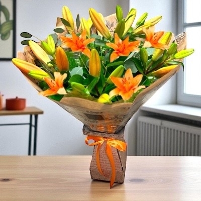 LOCAL Autumn Orange Burst Lily hand-tied Bouquet 