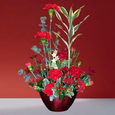 Christmas Modern Red Metallic Container Arrangement 