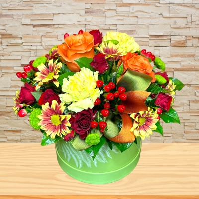 LOCAL Autumn Leaf Hatbox Arrangement 