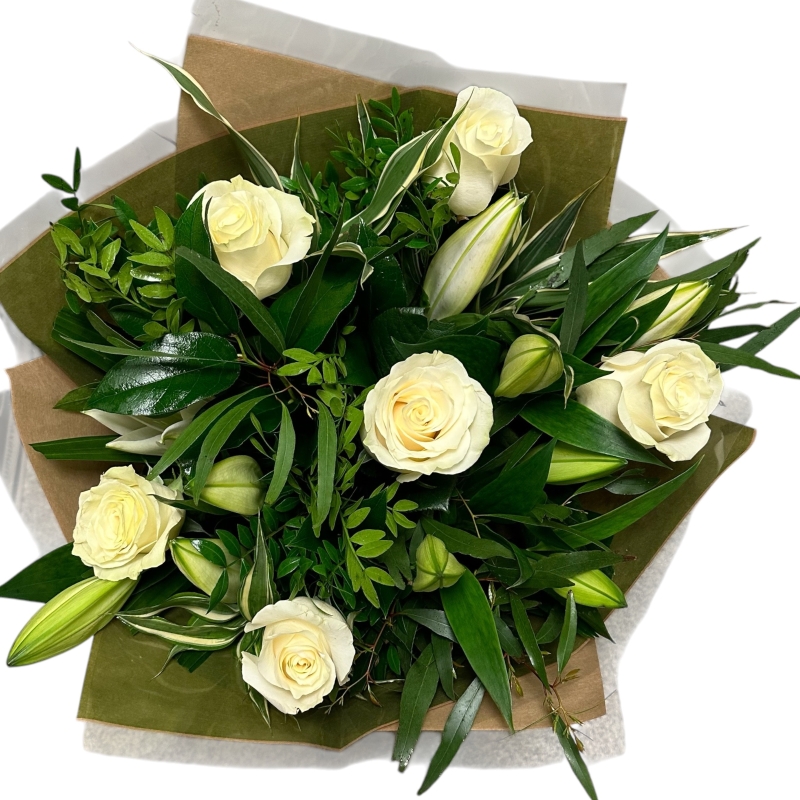 Local Luxury White Rose and White Oriental Lily Hnad tied