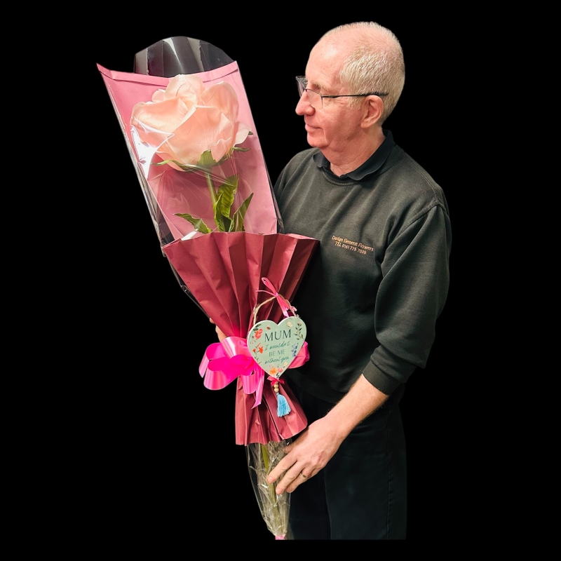 LOCAL Mothers Day Large Silk Pink Rose and Wooden Heart 