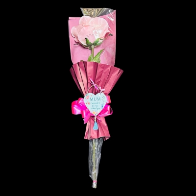 LOCAL Mothers Day Large Silk Pink Rose and Wooden Heart 