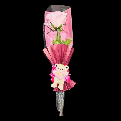 LOCAL Mothers Day Large Silk Pink Rose with Teddy 