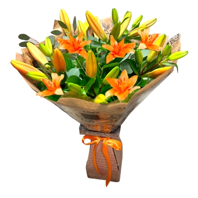 LOCAL Orange Asiatic Lily Handtied Bouquet in 
