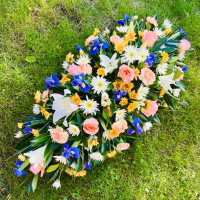 LOCAL Peach , Purple,White & Lily Coffin Spray 