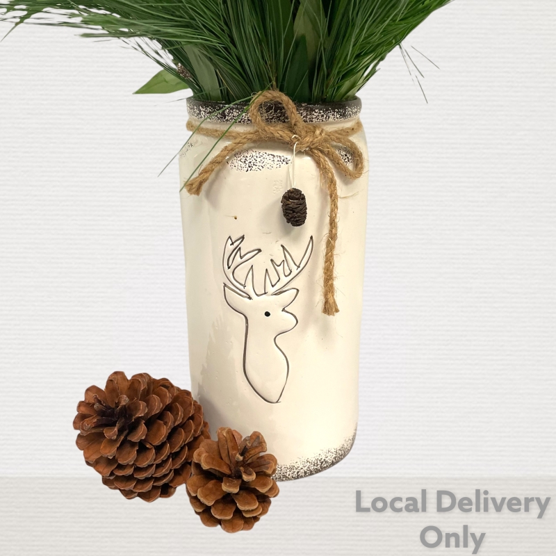LOCAL Winter White Asiatic Lily with White Deer Vase  