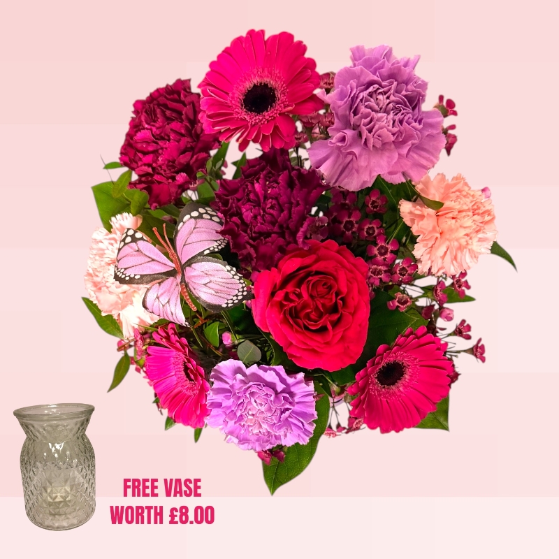 NEW Mothers Floral Small Vase of Flowers with FREE VASE WORTH £8.00