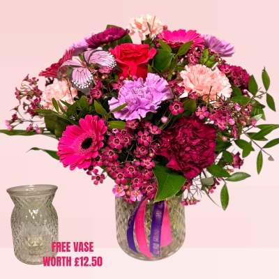 NEW Mothers Floral Vase of Flowers with FRE VASE WORTH £12.50 