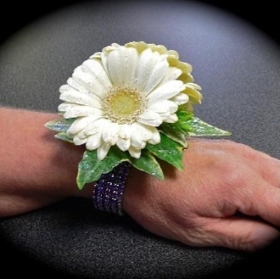 Double White Germini Wrist Corsage on Diamante Bracelet delivered in our local areas like Greater Manchester , Salford , Irlam , Cadishead , Rixton , Old Trafford , Urmston, Stretford , Swinton , peel Green 