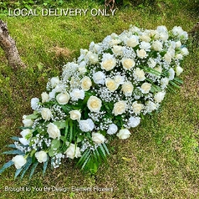 White Rose , White carnation and White Freesia Coffin Design 