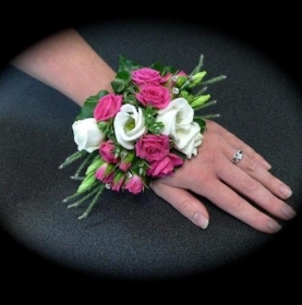 Modern Vintage Braclet, Cerise Spray Roses, Lizzy and Diamantes delivered locally in areas like manchester , salford , eccles , winton , worsley , swinton ,urmston , irlam , cadishead ,greater manchester , firswood 