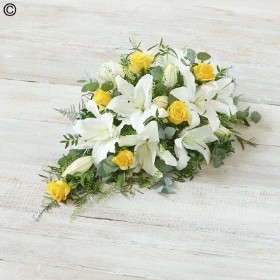 Funeral sprayRose & Lily Yellow & White hand delivered throughout the Manchester area, Prestwich, Whitefield,Hulme areas