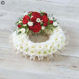 Traditional Wreath Massed White & Red