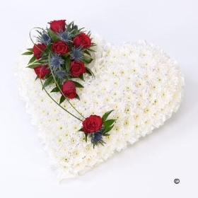 Classic Massed White Heart with Red Roses