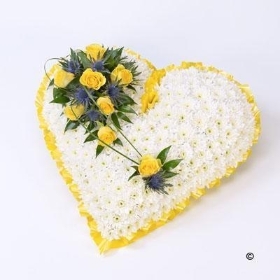 Classic Massed White Heart with Yellow Roses