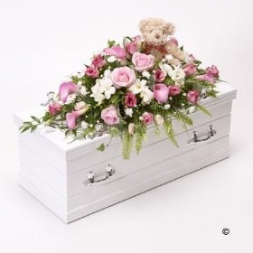 Childrens Casket Spray Pink with Teddy Bear