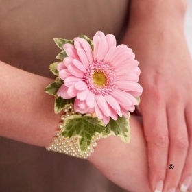 Pale Pink Germini and Pearl Wrist Corsage