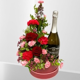 Valentines Hatbox Arrangement with Prosecco