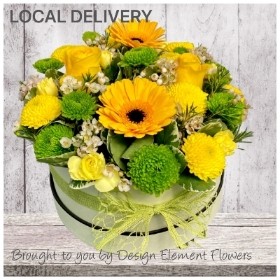 Sunshine Yellow & Green hatbox Arrangement 