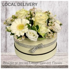 Elegant White & Green Hatbox Arrangement 